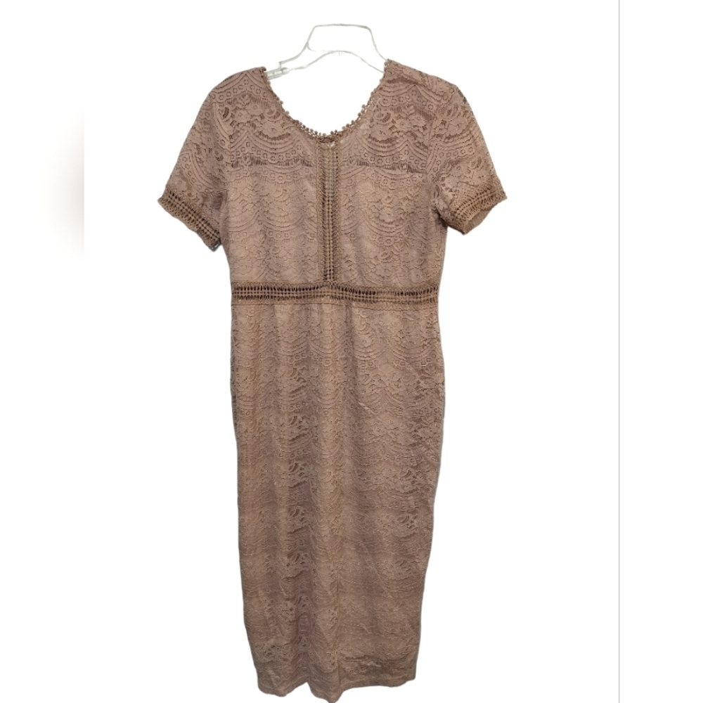 1780) Suzanne Betro Mauve Lace Lined Short Sleeve Dress Size 2X